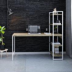 Escrivaninha com Estante 4 Prateleiras Estilo Industrial 150cm Active Yescasa Carvalho / Est.Branca