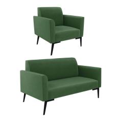 Sofá Namoradeira Com Poltrona Pés Villach Marisa Suede Verde D03 - D`rossi