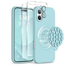 COFFKER Capa magnética para iPhone 16, compatível com Magsafe, suporte de telefone com ventosa, [2 protetores de tela] [protetor de lente da câmera] Capa protetora fina de silicone à prova de choque