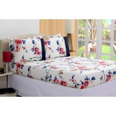 Jogo De Cama Lençol Micropercal Com Elástico Floral Azul - deccoralle,