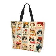 BIFMVOG Sacola feminina com zíper grande para praia, bolsa de gato, reutilizável, viagem, trabalho, compras, bolsa