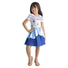 Fantasia Encantada Vestido Princesa Flores Branco Infantil Festa de Aniversário Dia das Crianças Bloquinho Carnaval