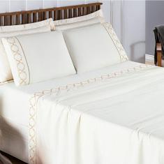 Jogo De Lençol Casal 300 Fios Bordado Infinity 4 Peças - Palha