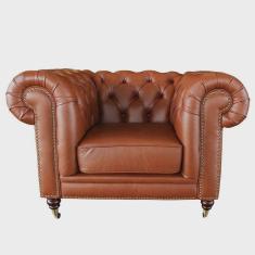 Poltrona Decorativa Sala de Estar Chesterfield Duo Couro Conhaque Brilho G40 - Gran Belo