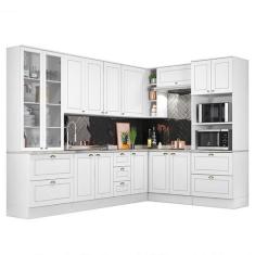 Cozinha Completa de Canto Americana 8 Peças com Cristaleira Branco - M