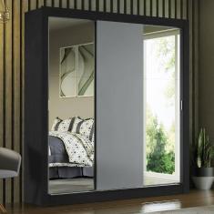 Guarda-roupa Casal 3 Portas Com Espelhos Preto/Cinza