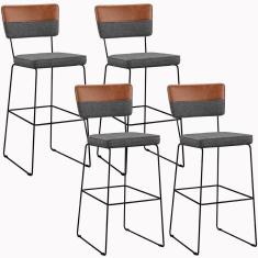 Kit 04 Banquetas Altas Allana L02 Faixa Camel Cinza Escuro