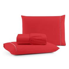 Jogo De Lençol Luiza Casal 3 Pçs 100% Algodão 180 Fios Ponto Palito - Vermelho