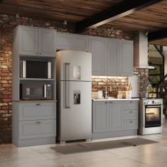 Cozinha Compacta 8 Portas 5 Gavetas Peças Emily Cinza-nature