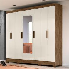 Guarda Roupa 8 Portas Ward Castanho Wood Baunilha Com Espelho