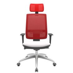 Cadeira Office Brizza Tela Vermelha Com Encosto Assento Vinil Branco A