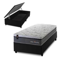 Conjunto Box Baú Benton Cinza 88x188x78 c/ Molas Ensacadas - King Hous