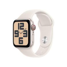 Apple Watch SE GPS + Cellular • Caixa estelar de alumínio – 40 mm • Pulseira esportiva estelar – P/M