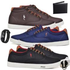 Kit 3 Tênis Casual + Relógio + Acessórios Macio Dia a Dia-Masculino