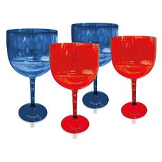 Kit 4 Taças Gin Vermelho e Azul Translúcido Acrílico Ps
