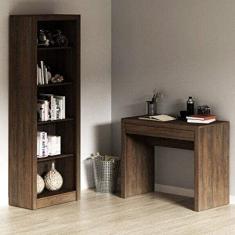 Conjunto Home Office Escrivaninha Me4107 90cm e Estante 4 Prateleiras Me4104 Tecno Mobili Rústico
