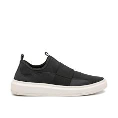 Tenis Casual Couro Collins Masculino Preto Calce Facil Elastico Solado Costurado