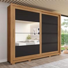 Guarda-Roupa Casal Medelín 2 Portas 4 Gavetas com Espelho Nature/Preto -  Henn