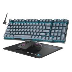 Teclado e mouse mecânicos para jogos, teclado flutuante de 98 teclas com retroiluminação LED e mouse para jogos RGB de 4 DPI com mouse pad, teclado de computador com fio totalmente anti-fantasma para
