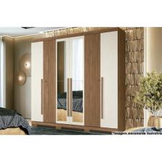 Guarda Roupa 6 Portas e 4 Gavetas c/ Espelho e Pés Buriti jatoba/Areia