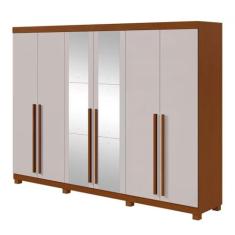 Guarda-roupa 6 Portas 4 Gavetas Bertha com Espelho e com Pés Frassino/off White