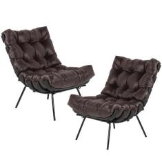 Kit 02 Poltronas Decorativas Sala de Estar Costela Preto L04 Material 