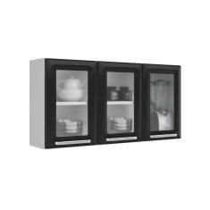 Armário Aéreo 3 Portas com Vidro Luce Itatiaia Branco/Preto
