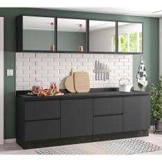 Cozinha Completa Bartira Línea com 6 Portas, 6 Gavetas e 4 Prateleiras - 240cm de largura - Grafite