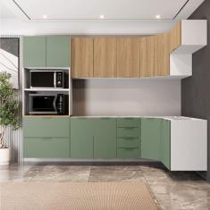 Cozinha Modulada 7 Peças sem Tampo 3 Aéreos 3 Balcões e Torre Quente Ipanema Cabecasa Madeiramadeira Verde/Amadeirado
