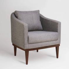 Poltrona em Linho Pés Imbuia Agatha Sofáni Cinza/Imbuia