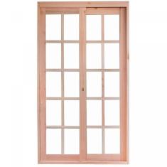 Porta de Madeira Balção de Correr 213x140cm com Batente 9,4cm EWK 490 Rondosul Madeira marroml sem pintura