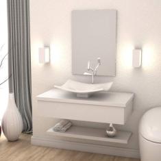 Bancada para Banheiro 80cm com Cuba Folha F44 e Prateleira 805W Metrópole Compace Branco Chess