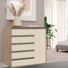 Cômoda Multiuso 5 Gavetas 1 Porta Belmax Carvalho/Off White