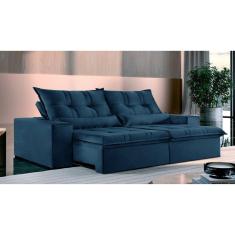 Sofá 3 Lugares Retrátil e Reclinável Galícia Veludo com Molas Azul