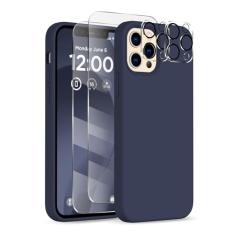 COFFKER Capa para iPhone 12 Pro Max, [2 protetores de câmera + 2 protetores de tela], capa protetora de silicone à prova de choque, capa de telefone com forro de microfibra para iPhone 12 Pro Max de