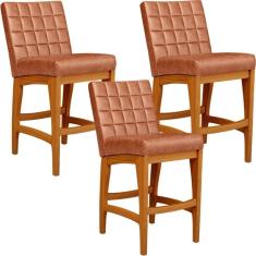 Kit 03 Banquetas Baixa Cozinha Bancada Sala Jantar L02 Camel