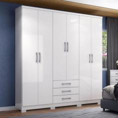 Guarda-Roupa Casal Caju 6 Portas 3 Gavetas Branco - Henn, Branco, Clás