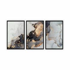 Quadro Canvas Premium Moldura Preta Abstrato Arte 125X65Cm - Plimshop
