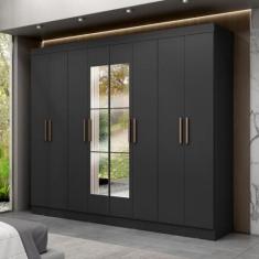 Guarda Roupa Casal Espelho 8 Portas 4 Gavetas MDF Genebra Maxel - Maxe