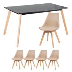 Mesa de jantar retangular 80 x 140 cm + 4 cadeiras estofadas Leda - Lo