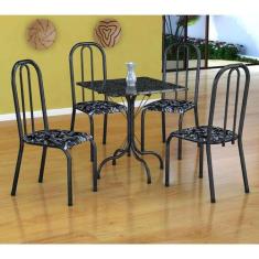 Conjunto de Mesa Malaga com 4 Cadeiras Madri Preto Prata e Preto Flora