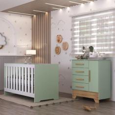 Quarto de Bebê com Cômoda 4 Gavetas 1 Porta e Berço 3 em 1 Catavento M