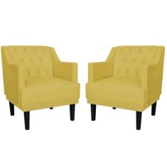 Combo 02 Poltronas Decorativas Clássica Pés Trapézio Suede Amarelo - D