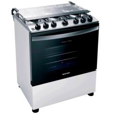 Fogão Brastemp 6 Bocas BFS6NCB com Mesa de Inox, Botões Removíveis e Exclusivo Aro Protetor Bivolt - Branco