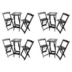Kit 4 Conjuntos Bistrô Mesa Com 2 Banquetas Dobráveis De Madeira Personalizada Hei - Preta