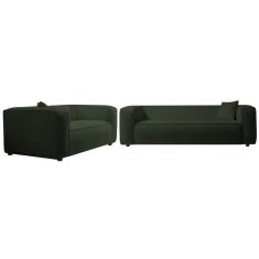 Kit Sofá 2 Lugares 160cm E Poltrona Decorativa Escritório Orgânico Cecília Linho - Amarena Móveis Cor Verde