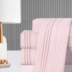 Jogo de Lençol King 4 Peças Gênova Percal 400 Fios Bordado - Bella Pri