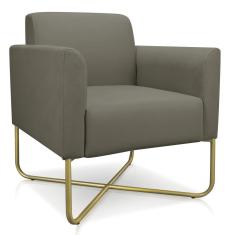 Poltrona Marisa Suede Marrom Rato Base X Industrial Dourada