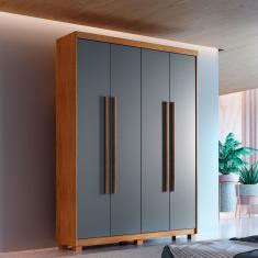 Guarda Roupa Solteiro Heros 4 Portas MDF Com pés Moderna - Imbuia com Grafite