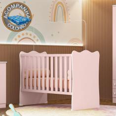 Berço Simples Doce Sonho 1 Qmovi Rosa Acetinado + Colchão Ortobom